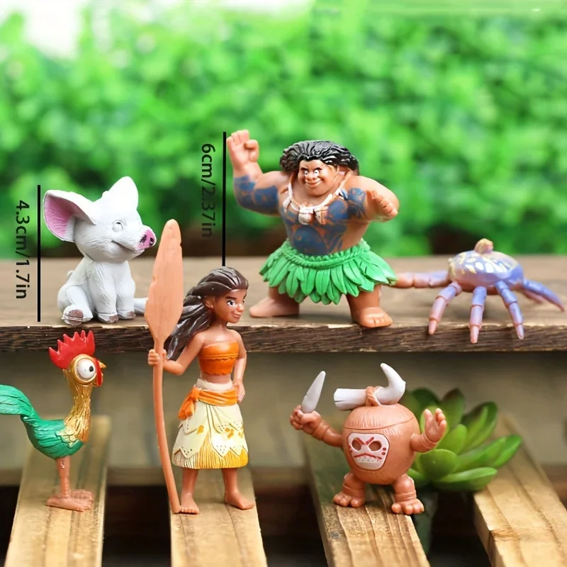 6pcs Polynesian Adventure Character Figure Set Maui Inspired Warrior Tribal Chief & Animal Companions Durable PVC Home Party Toy