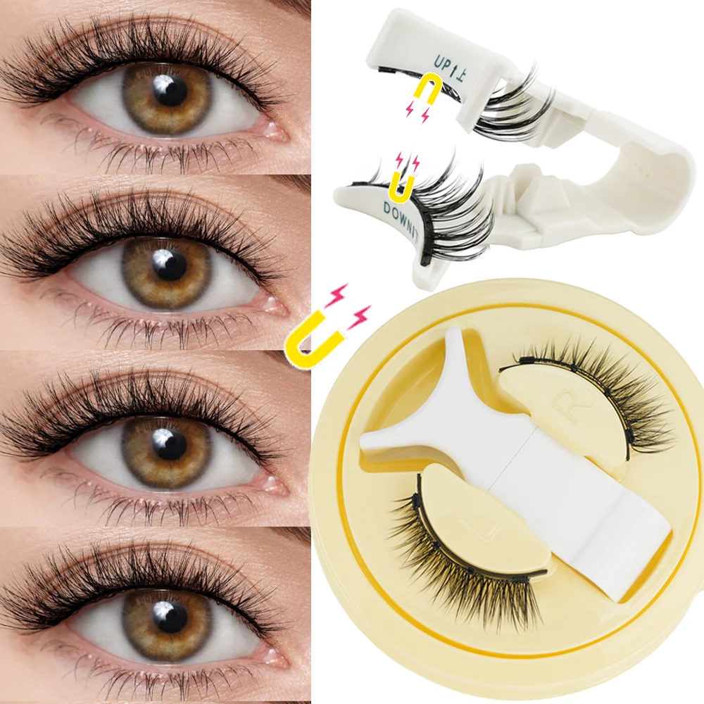 New 1 Pair Cat Eye Magnetic Eyelashes Set Natural Light Eyelash Extension Tools Reusable False Eye Lashes With Tweezers Makeup