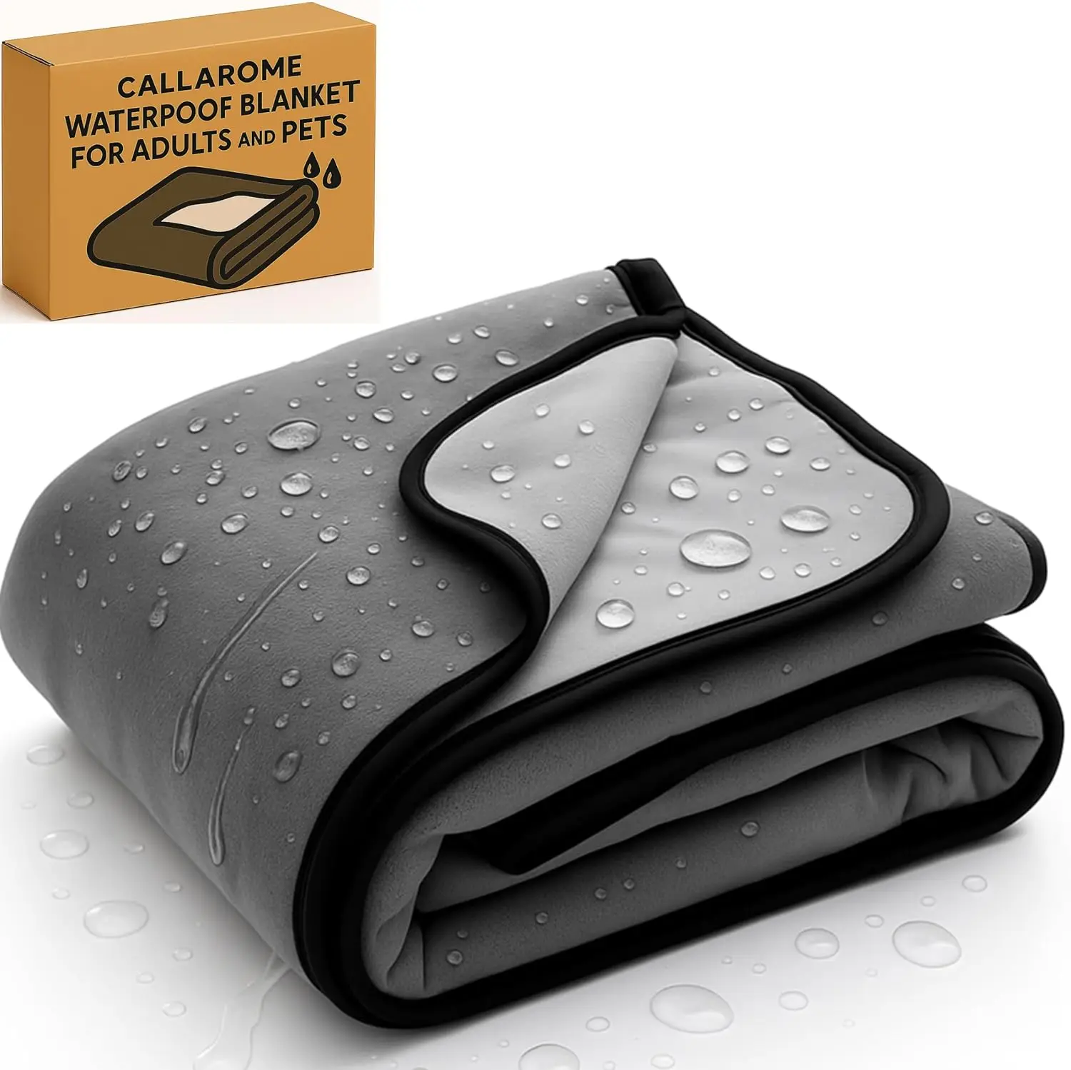 Waterproof Throw Blanket 60x80, Soft Leakproof & Stain Resistant, Easy Clean, Reversible Grey
