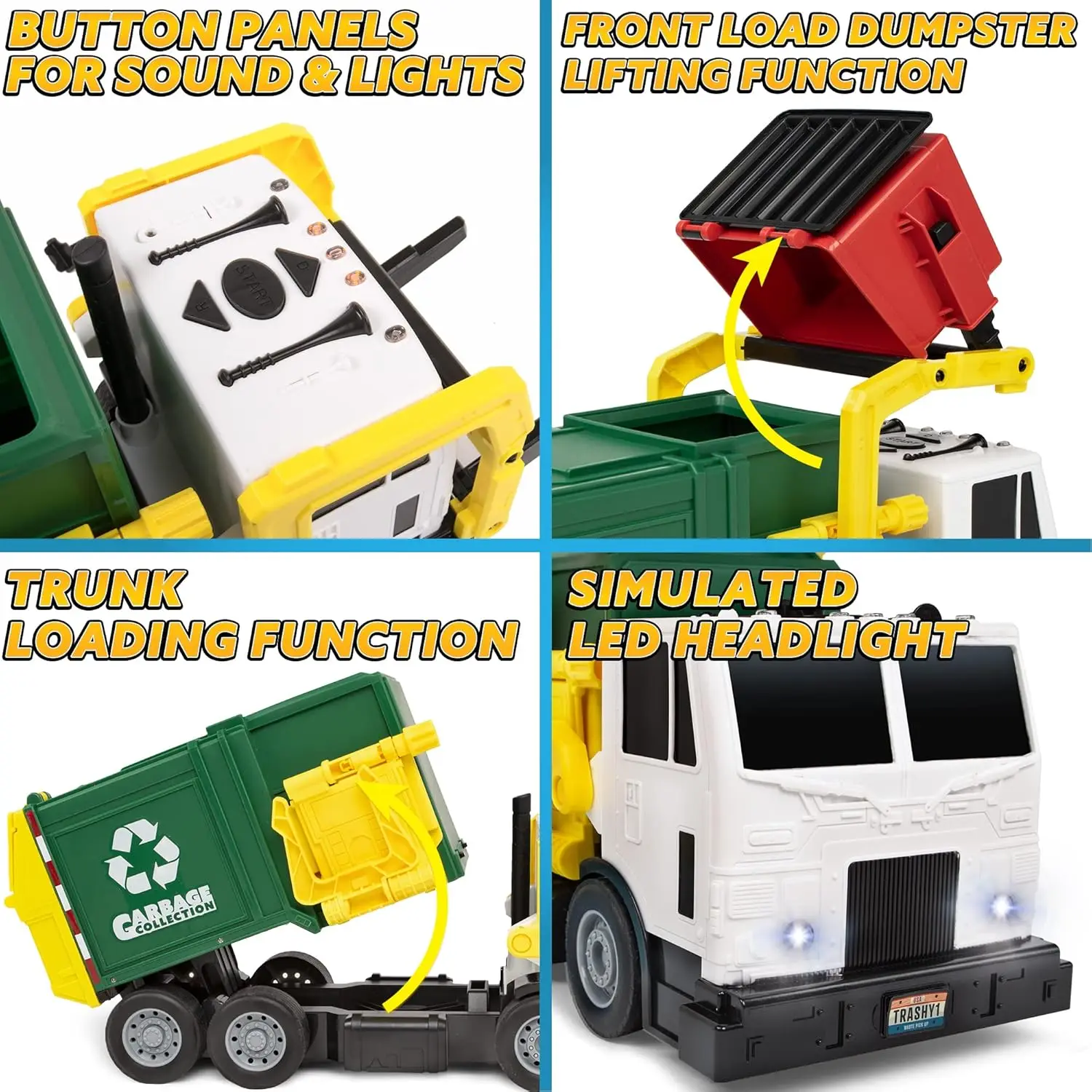 JOYFY Large Friction Powered Garbage Truck Toy Set With Includes Dumpster Trash Bins for Boys Toys Birthday Christmas Gift view 5