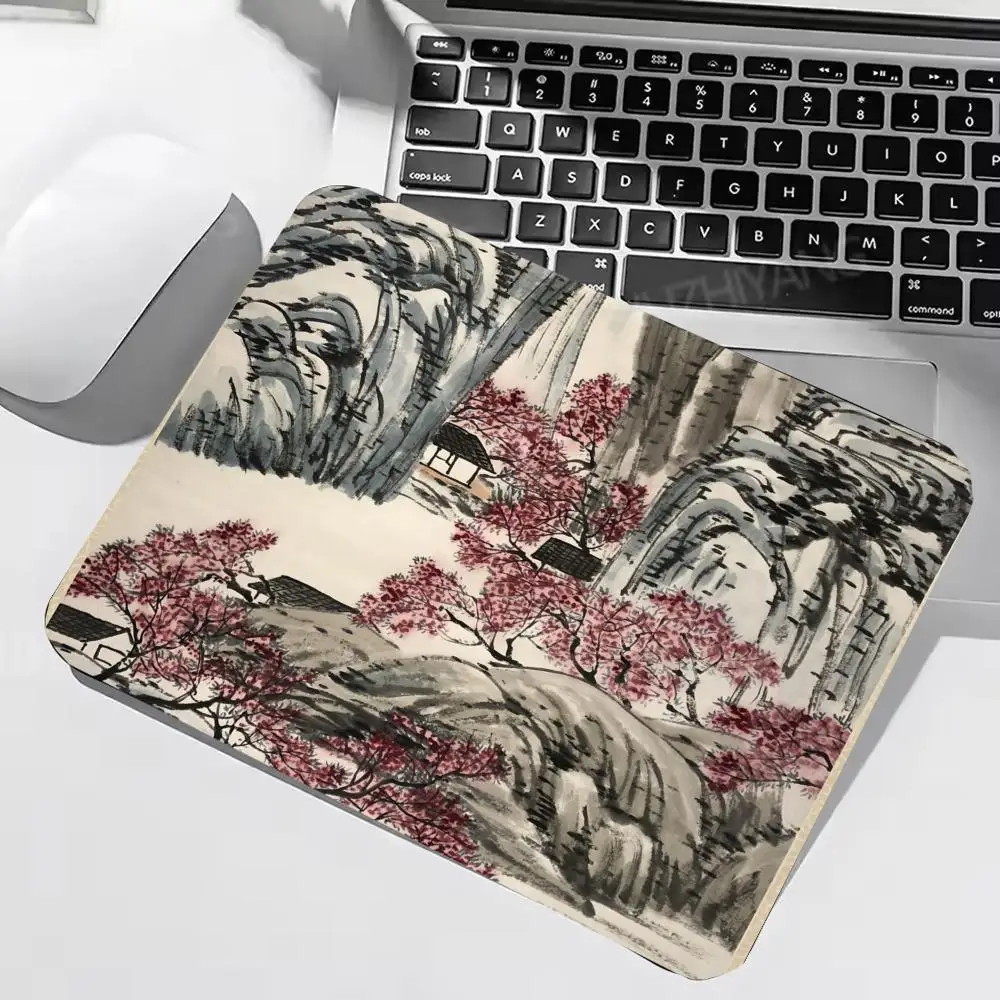Chinese Ink Wash Mountain Red Plum Blossom Landscape Art Mausepad Gamer small mousepad22*18/25*29CM Office PC Accessories 40*45