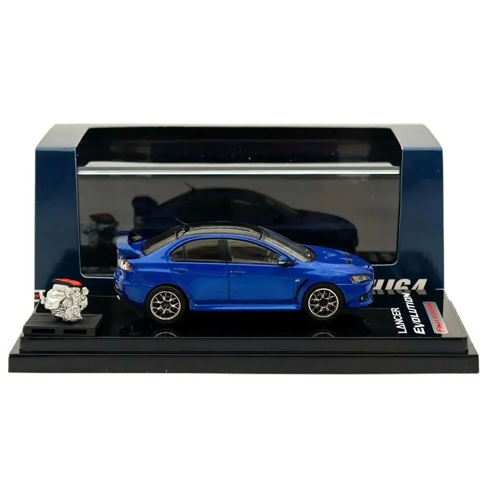 Hobby Japão 1:64 Lancer Evolution X Final Edition com modelo de exibição de motor Iluminação azul (M) Telhado preto HJ 642053 Carro fundido CBL