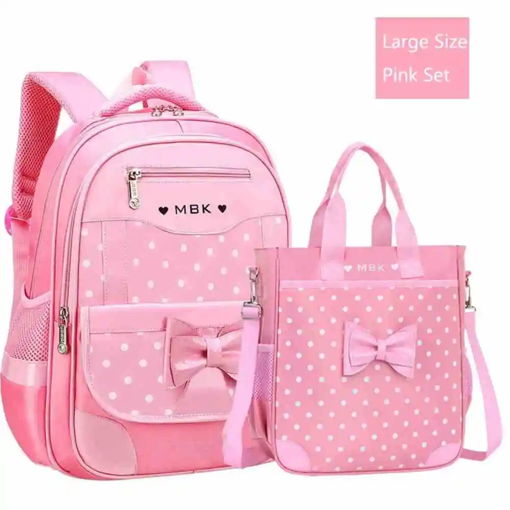 2 Pcs Korean Version Black Pink Bow Elementary School Children's Backpack Girls Handheld Large Capacity Waterproof