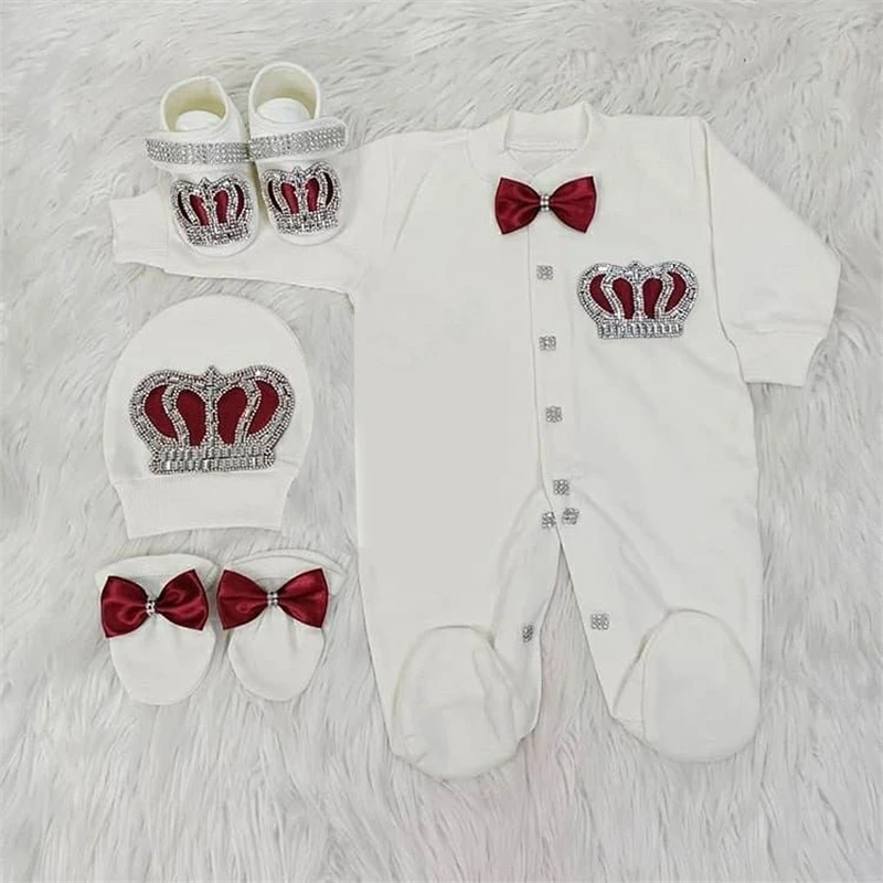 Newborn Baby Boy Outfits Set Kids Clothing Real Cotton Infant Care Products Body Suit Shirt Pants Hat 5 Pieces Origin Turkey