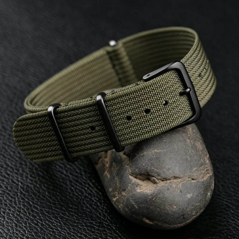 Black Buckle Ribbed Watch Band for Universal Straps