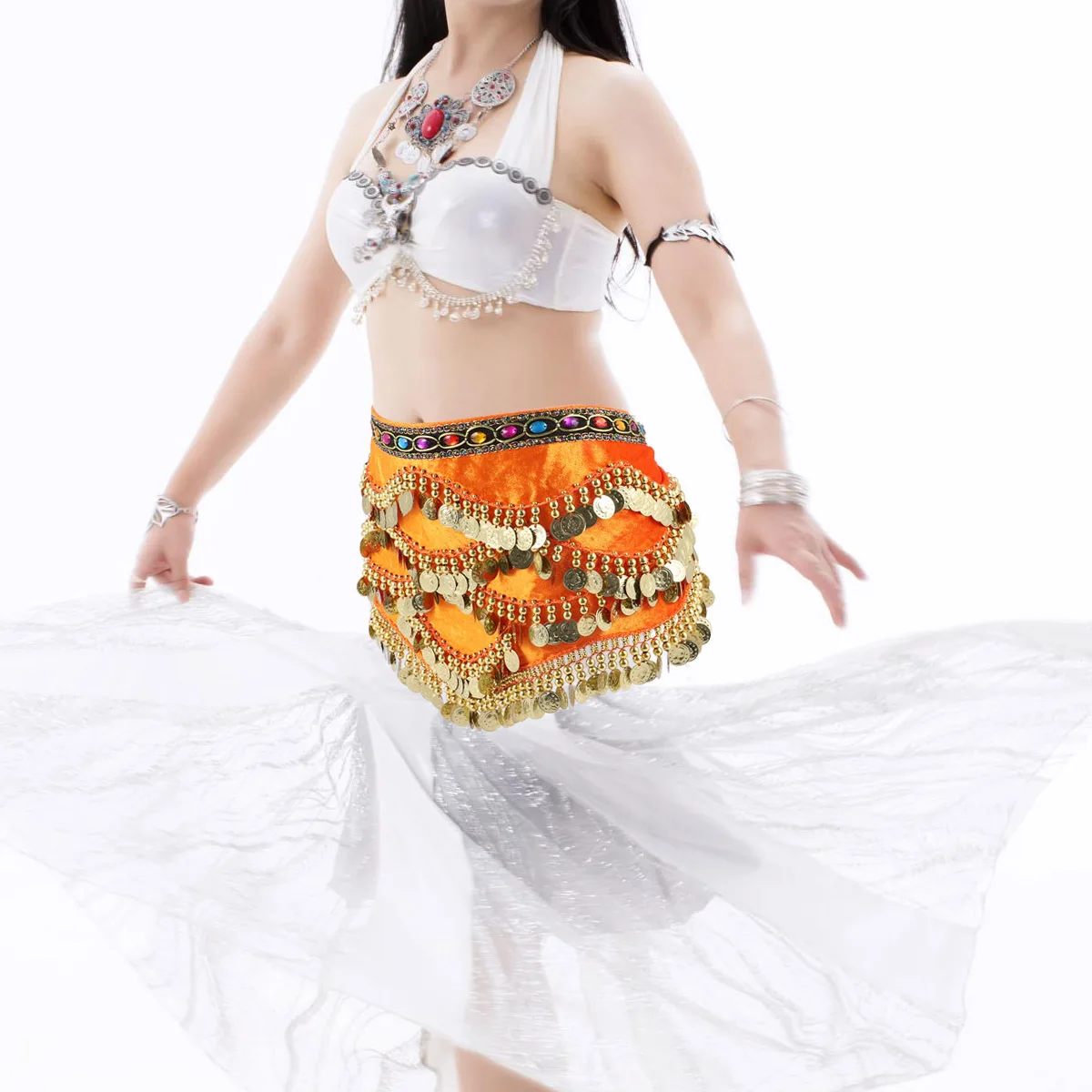 1Pcs India Dance Waist Chain Beautiful Color Hip Scarf with Diamonds Coins Lightweight Elegant Belly Dance Belt for Women