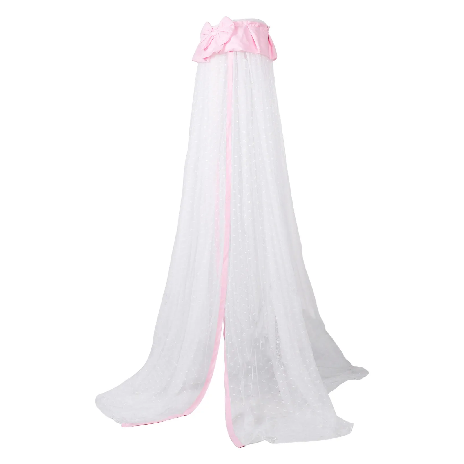 indoor-hanging-bed-canopy-baby-crib-mosquito-net-pink-bow-decor-nursery-kids-bed-canopy-full-coverage-clip-on-crib-netting