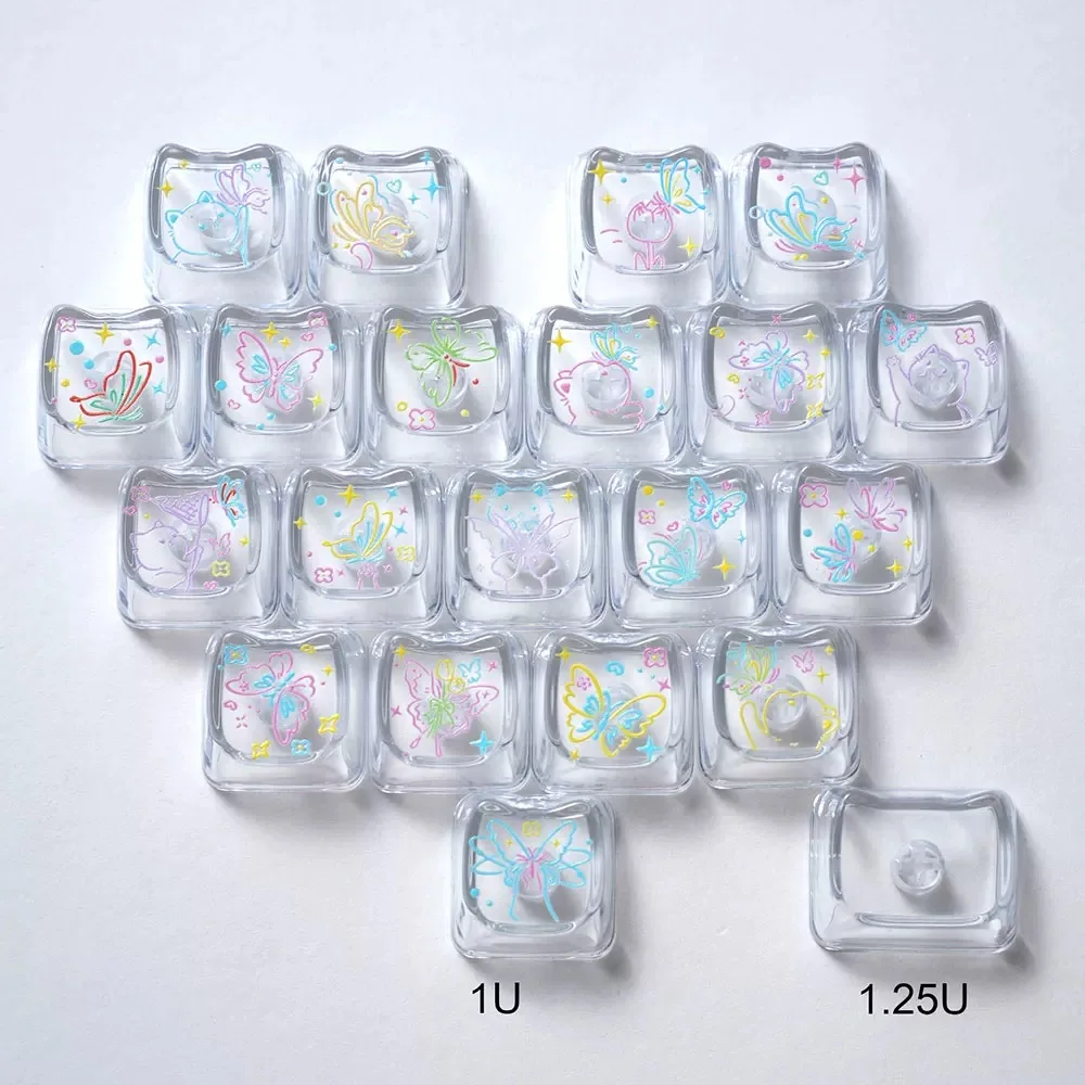 Capuchons de touches transparents en forme de chat papillon MOA, en matériau PC transparent, blanc, rose, noir, bleu, pour clavier mécanique