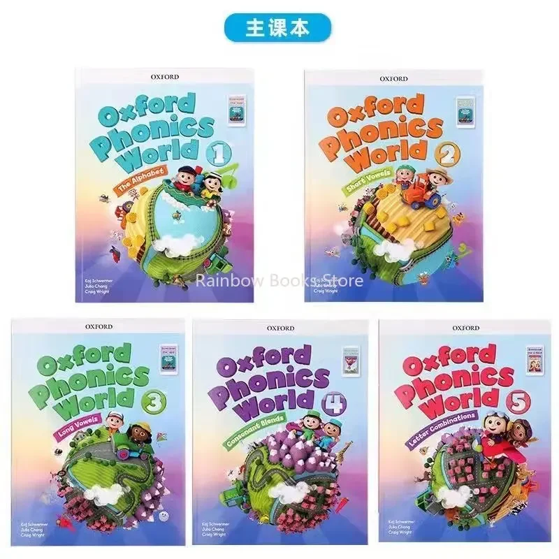 Oxford fonics World 5 libro de texto de ortografía Natural para niños, libro de texto + 5 libro de trabajo, libro de aprendizaje de Enseñanza de