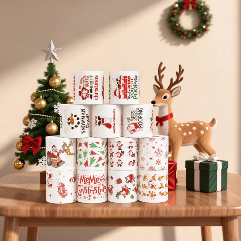 2-Layer, Weighing about 100g Each, Christmas Toilet Paper Rolls Santa Claus Holiday Toilet Paper. Funny Christmas Wrapping Paper.
