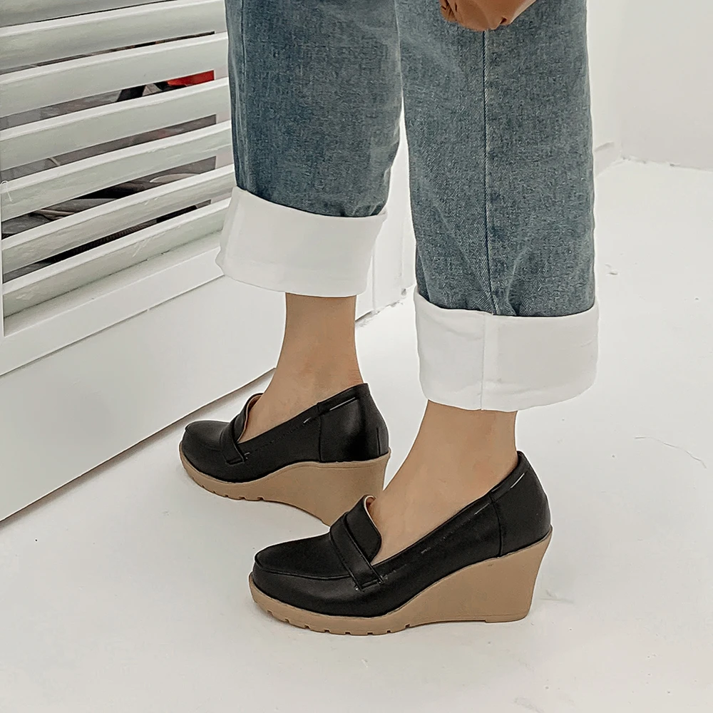 Women Wedges Loafers Woman Casual PU leather Shoes Office Work Boat Shoes Classics High Heels Female Platform Pumps 2023