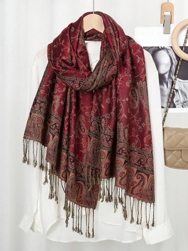 العلامة التجارية الفاخرة بوهيميا بيزلي الباشمينا الحجاب وشاح امرأة مسلم الحجاب شال كشمير الإناث فولارد عمامة أشرطة رأس عقال