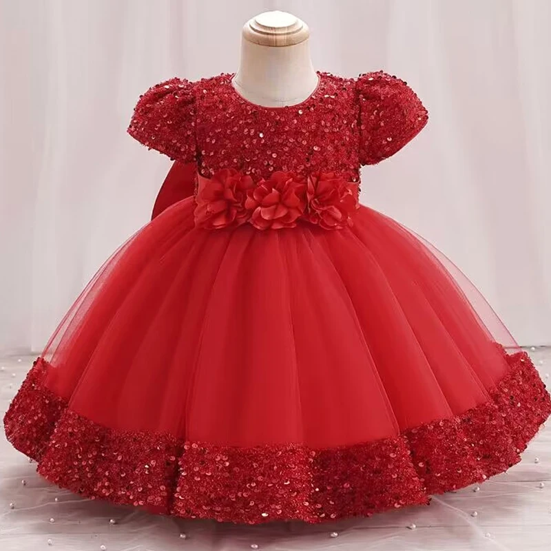 Baby Girl Sequin Dress new year Christmas Party Princess Baby flower bow dress children\'s birthday party Sequin Communion Dress