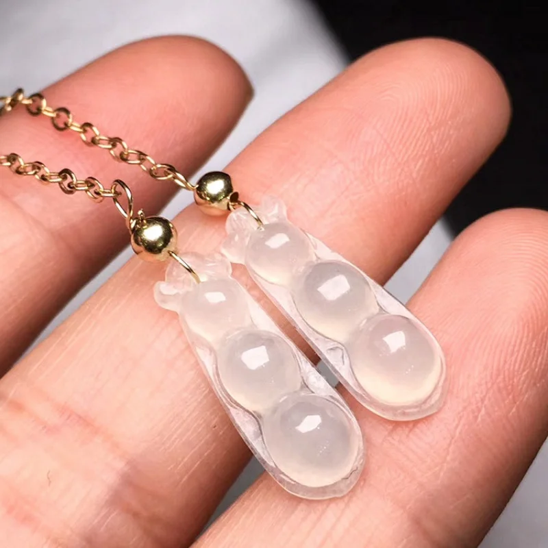 Natural Myanmar Fake Jadeite Women's Fashion Sauteed Green Beans Hanging Gift Accessories Earrings