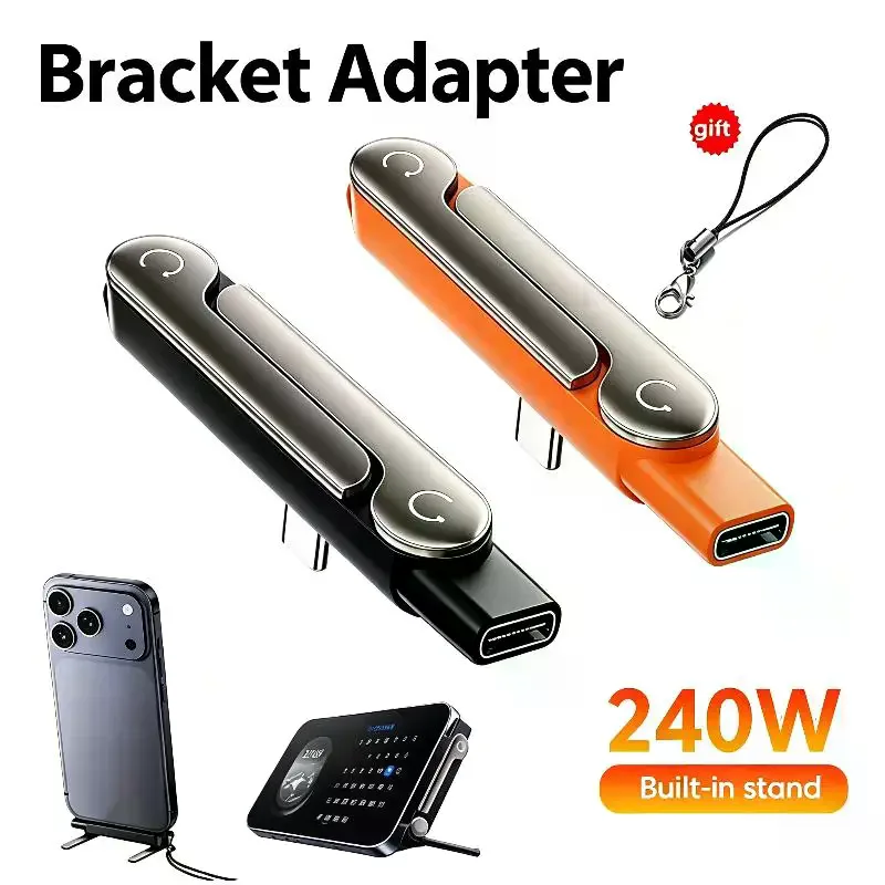 USB C Built-in Stand Adapter Multi-function Foldable Converter For Phone Charge Bracket 240W