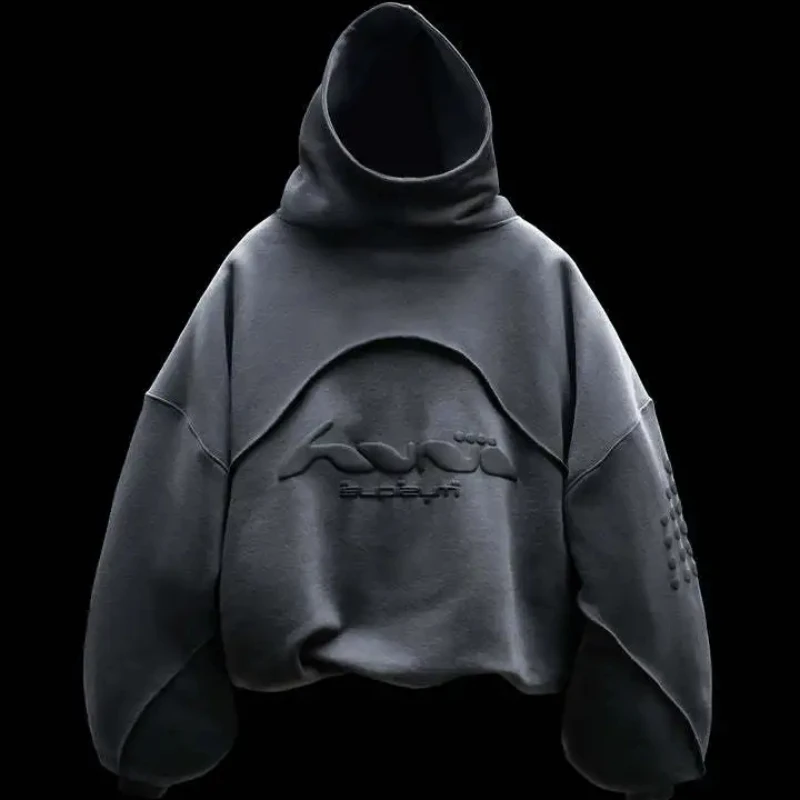 High Street Harajuku Hip Hop Rock Lange Mouw Trui Esthetische Contrast Stiksels Creatieve Schuim Afdrukken Mode Casual Hoodie