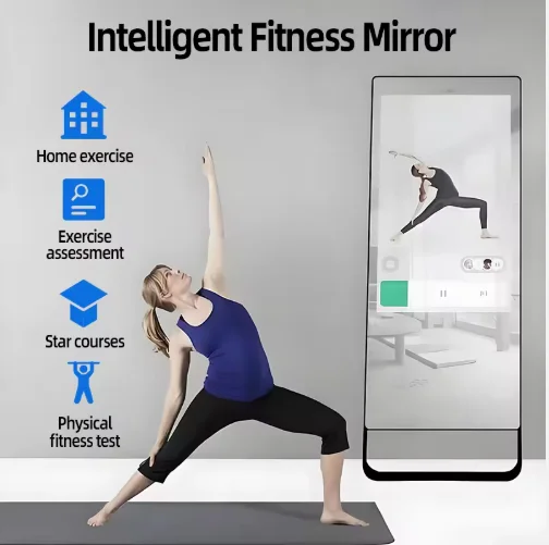43 Inch Smart Fitness Mirror Kiosk, Full HD Android Touch Screen A-Shape Floor Sign, OEM For Commercial Gym & Spa