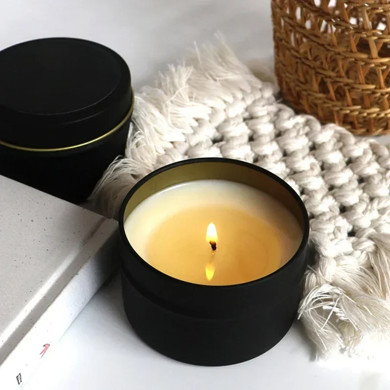 16Pcs 8oz Black Candle Tin Jars With Lid Round Metal Tin Box DIY Making Candle Candy Cake Gift Box Face Cream Cosmetic Container