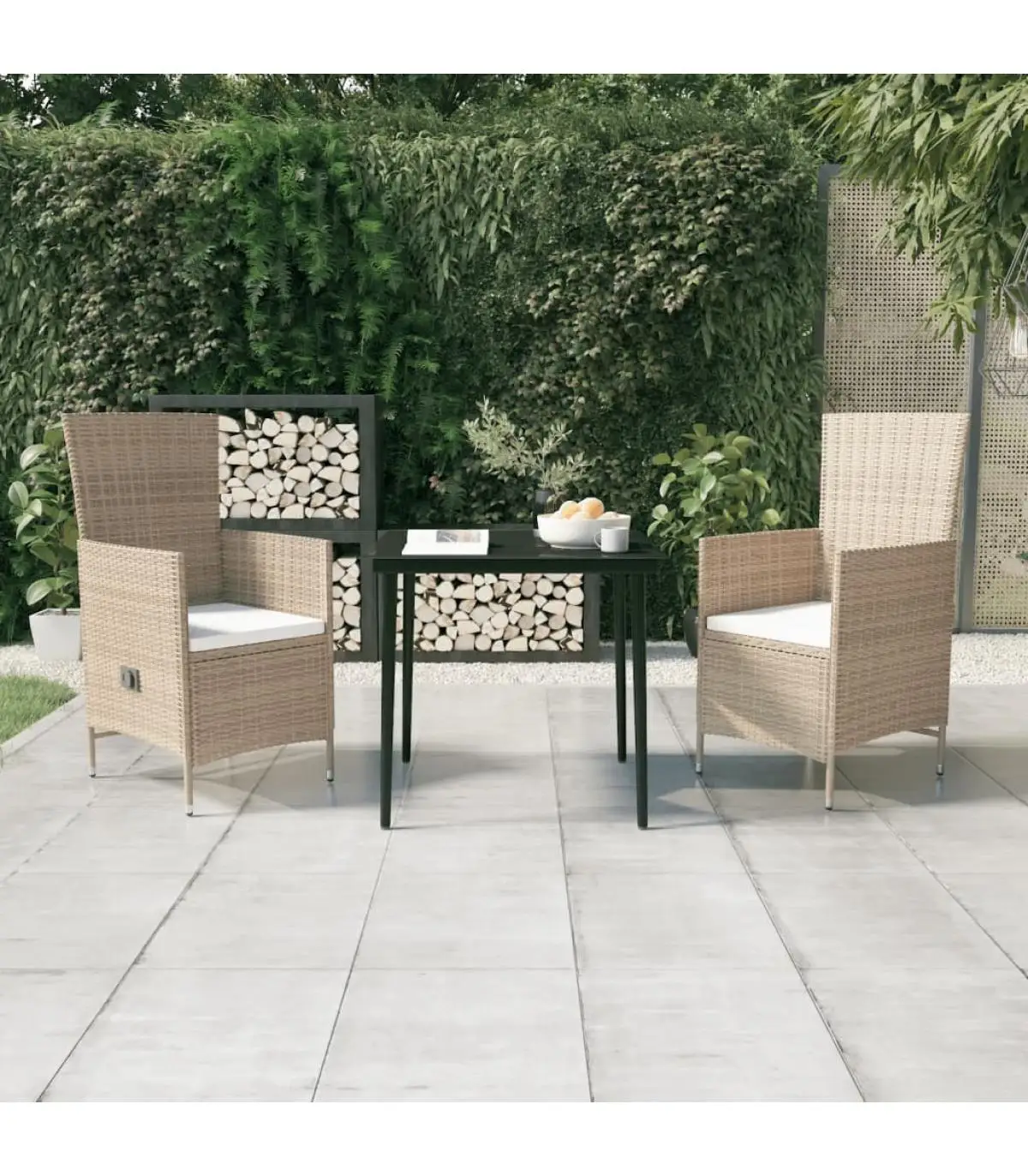 Garden sets 3-piece garden dining set and beige cushions