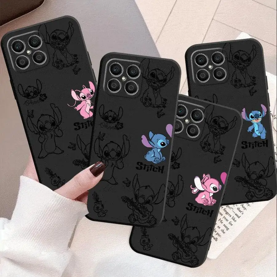 Disney Stitch Case For Honor X8a X8 90 X9a 8X 70 X9 X6 Magic5 Pro P40 Pro Black Soft Phone Funda