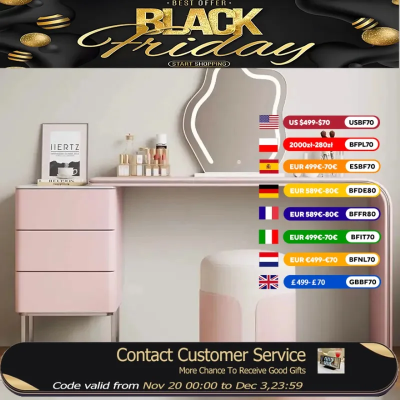 

Full Set Minimalist Vanity Table Stool Round Living Room Drawers Dresser Bedroom Space Saving Meuble Coiffeuse Bedroom Furniture