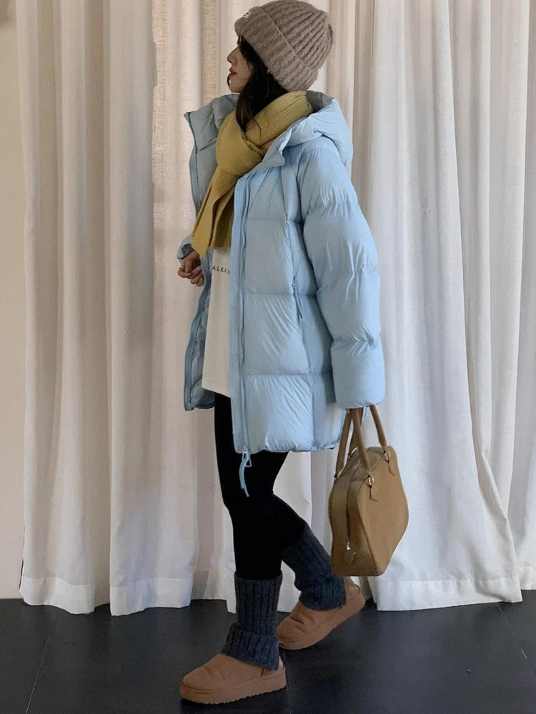 Neuer Winter-Daunenparka für Damen Weiße Entendaunen Kapuzenjacke Warme Winddichte Oberbekleidung Gesteppter Langarm-Mantel