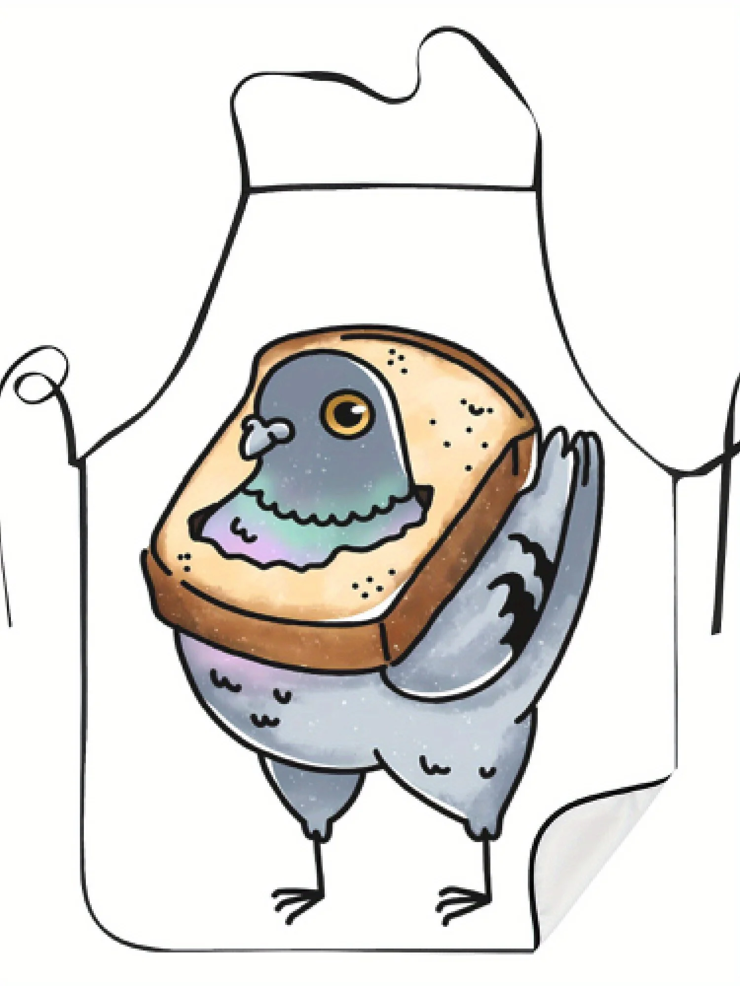 Creative Design Kitchen Apron with Pigeon Toast Bread Funny Design Apron for Women Men Cooking Accessories