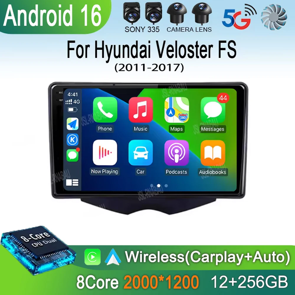 Android 16 Carplay Car Radio For Hyundai Veloster FS 2011 - 2017 Navigation Multimedia Player Stereo WiFi+4G BT DVD 360 Canera