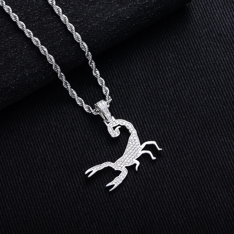 MossanRappr D Color Full Moissanite Diamond Scorpion Pendant for Men & Women Iced out Hip Hop Necklace Street Style Fine Jewelry