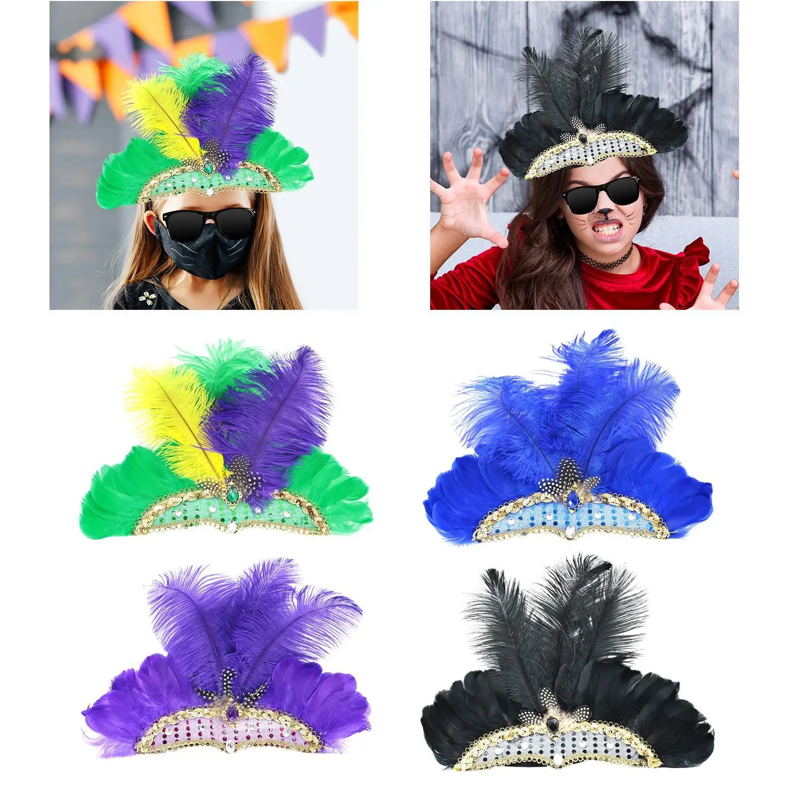Halloween Costume Headpieces Decorative Simulated Feather Headdress for Festival Performance Stage Cosplay