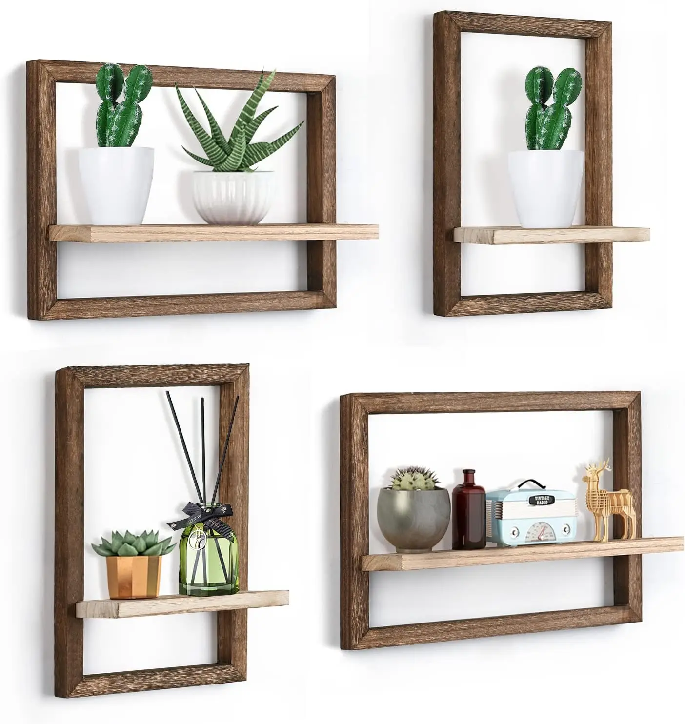 

Floating Shelves for Wall, Rustic Square Hanging Floating Shelves Set of 4 Wood, Wall Decor Mounted Bathroom, Living Ro