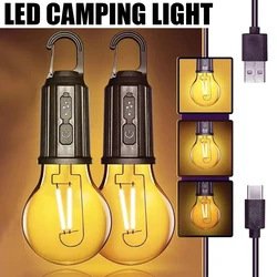 LED Camping Lights USB Rechargeable 3 Lighting Modes Dimmable Vintage Light Bulbs with Hook Outdoor Camping Hiking Tent Lantern