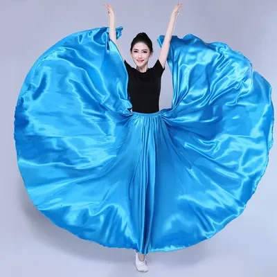 Belly Dance Women Long Skirts female Solid Dance Skirt 360 Degree Satin Skirt