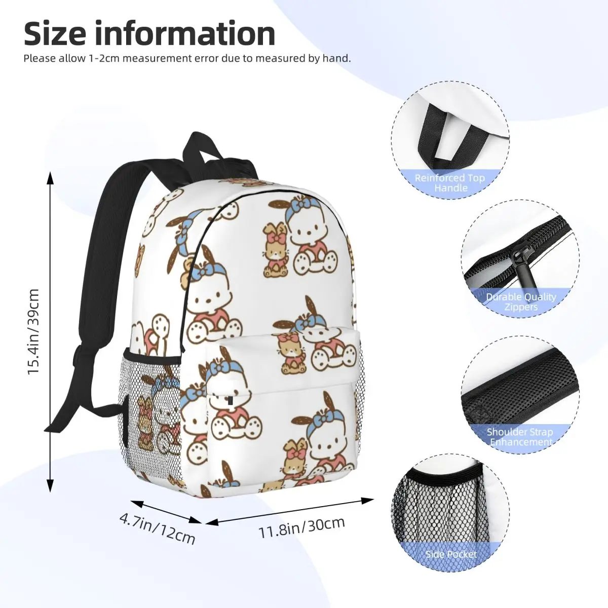 Mochila Pochacco Durável de 15 Polegadas – Design Ergonômico Leve para Conforto e Conveniência