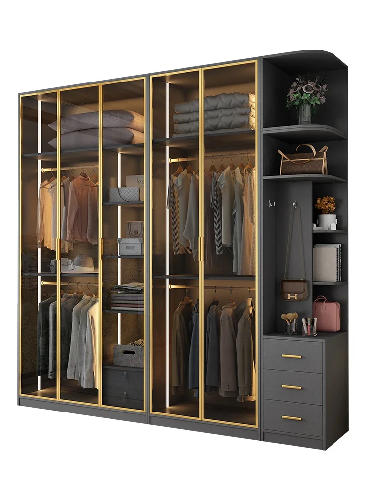 Full solid wood transparent glass, one door to top, light luxury, flat facing door, wardrobe, cloakroom, combination wardrobe