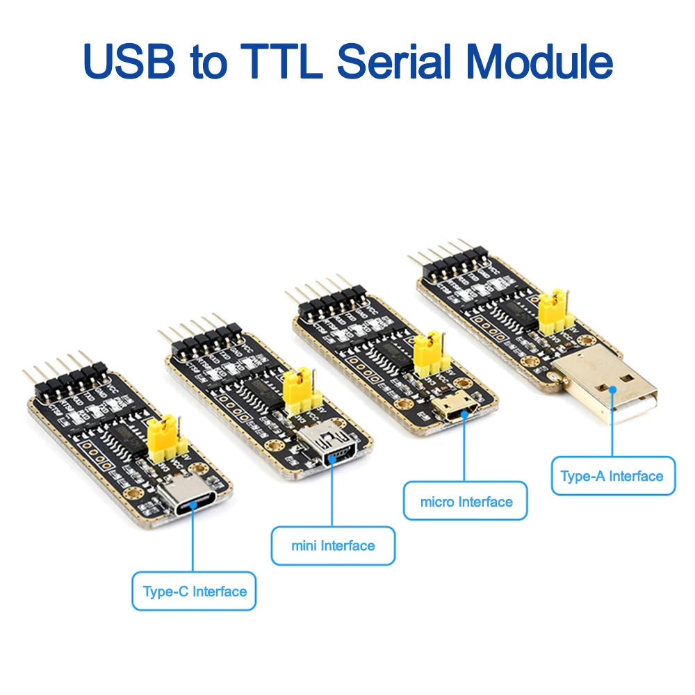 CH343G USB para UART Porta Serial Módulo de Comunicação, Micro, Mini, Tipo-A, Tipo-C, Conectores USB, Alta Taxa de Transmissão