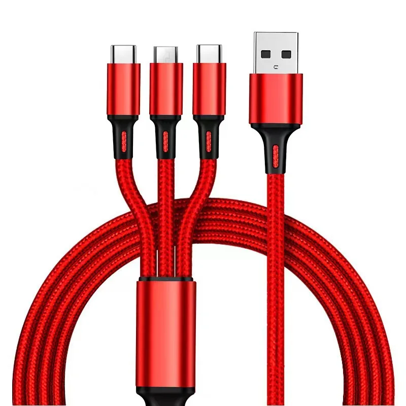 3-in-1 USB-Ladekabel 1,2 m, Typ C, Micro-USB, iOS, Multi-Ladekabel für iPhone, Huawei, Samsung, Nylon-Geflecht