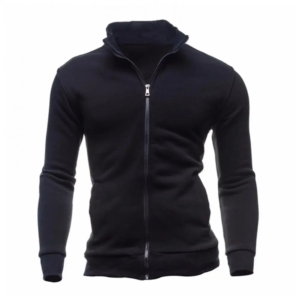 

Men Jacket Stylish Men's Stand Collar Zipper Coat With Pockets Autumn Winter Sport Outwear Solid Color Long Sleeve For Men