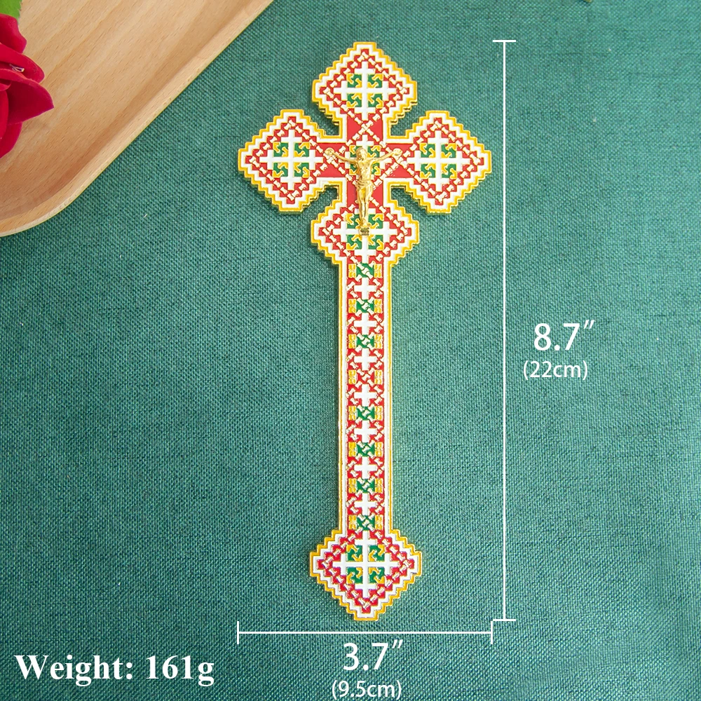 Gold Plated Enamel Eastern Orthodox Cross, Byzantine Style Religious Crucifix Ornament for Home & Church, Christian Decor