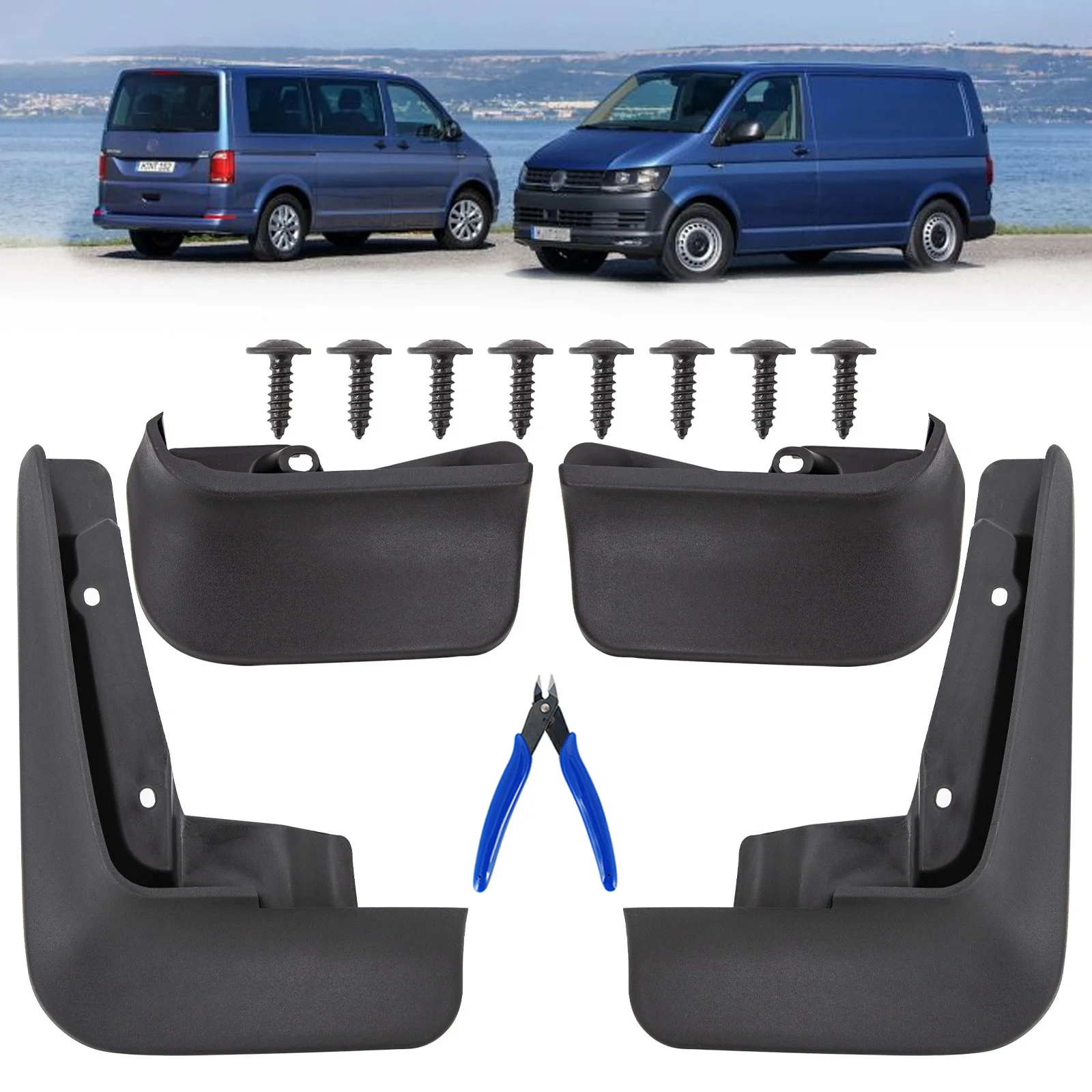 4pcs Mud Flaps Splash Guards Mudflaps For VW Transporter T6 T6.1 Caravelle Multivan Kombi 2015-2021 - With Gift - Cutter Pliers