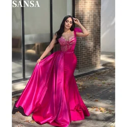 Sansa Graceful A-Line Satin Prom Dress Customized Floor-Length Strapless Wedding Dresses Spaghetti Strap Vestidos De Fiesta 2024