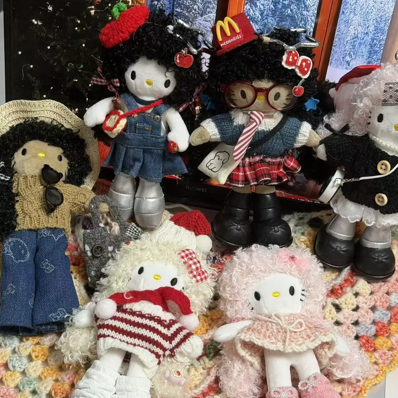 

Зимний котенок для девочек, длинные ноги, плюшевый брелок «Hello Kitty», супер милые длинные вьющиеся волосы, сказочный котенок, кошка, подарок на Рождество, день рождения