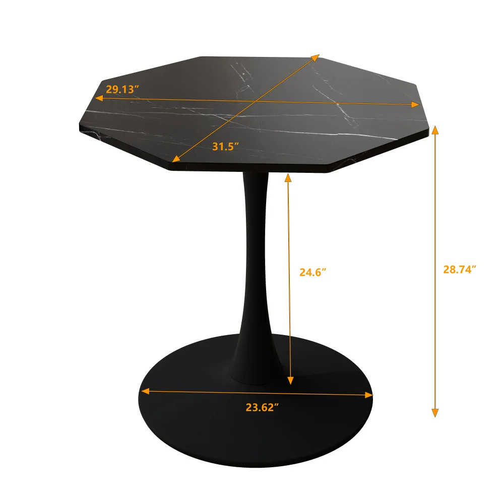 Modern 31.5-inch Octagonal Coffee Table With Printed Black Marble Tabletop And Metal Base Suitable For Kitchen And Living Room