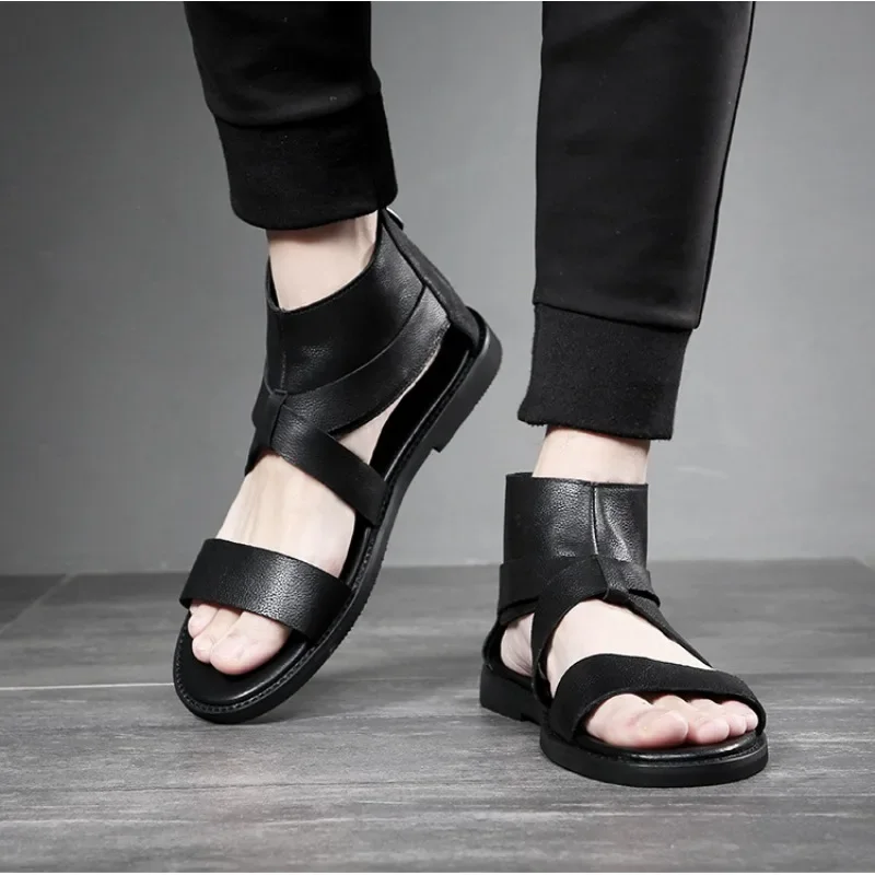 Summer Fashion Black Leather Sandals for Men Platform Romanesque Men\'s Shoes Designer New Casual Outdoor Beach Sandals Male