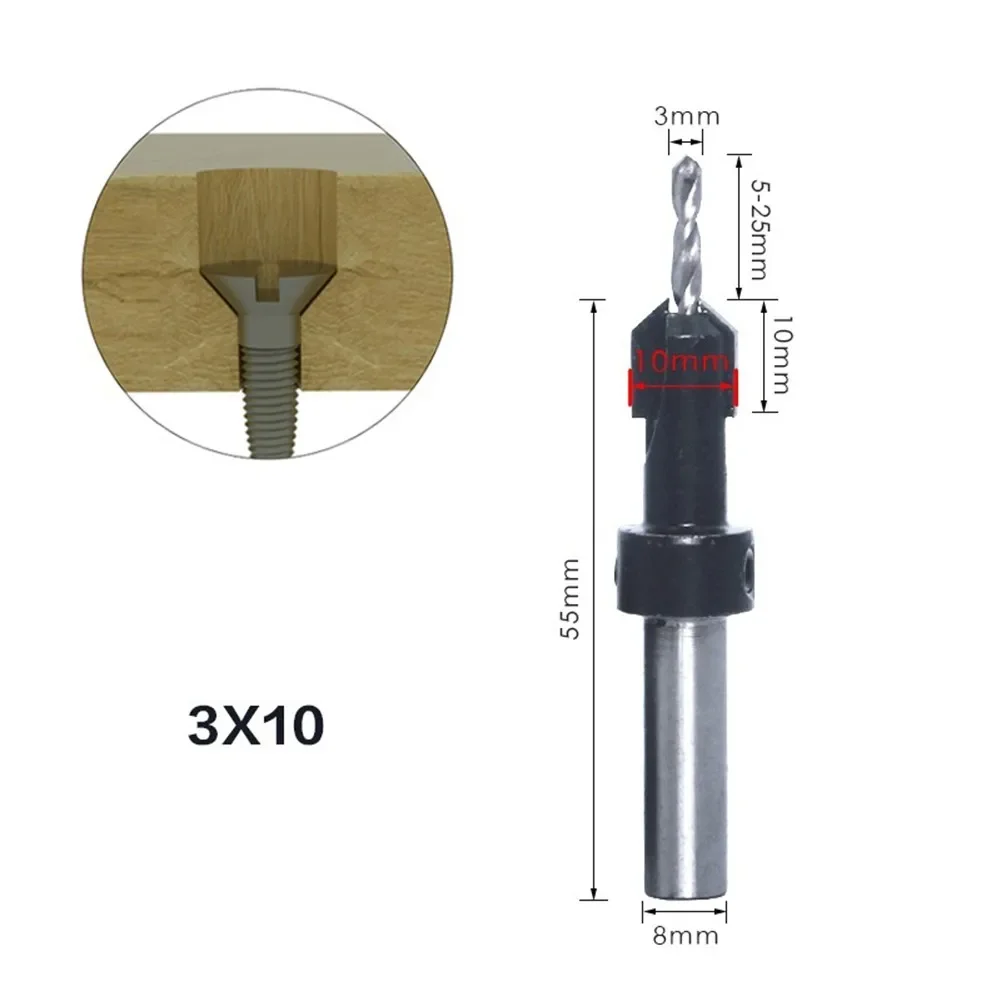 Foro svasatore punta da trapano contatore strumento lavorazione del legno 8mm gambo svasatore trapano trapano gambo tondo autofilettante