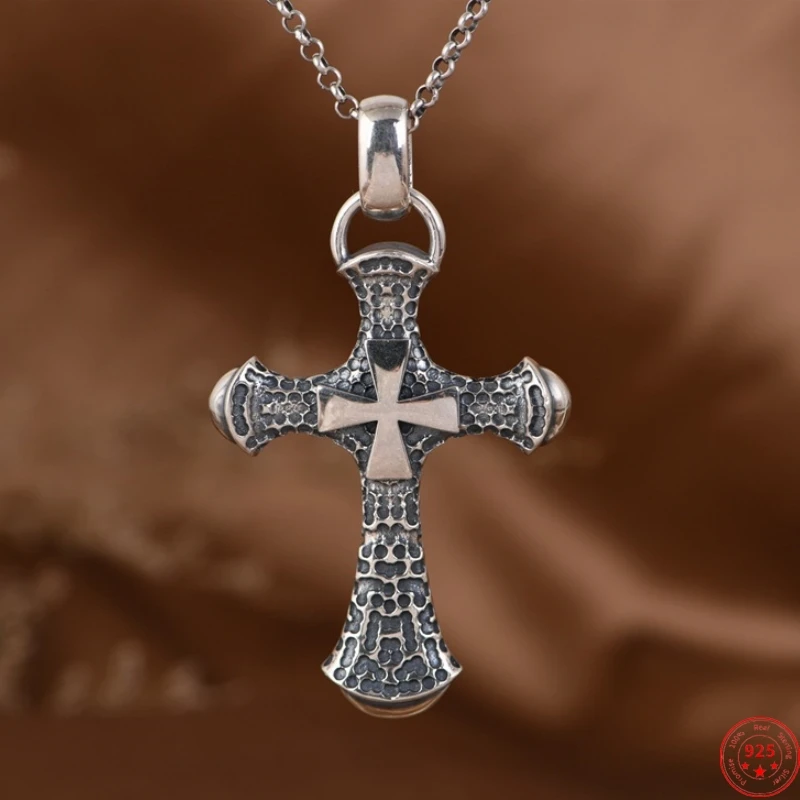 

S925 Sterling Silver Charms Pendants for Women Men New Fashion Vintage Strike Pattern Design Bold Cross Punk Jewelry