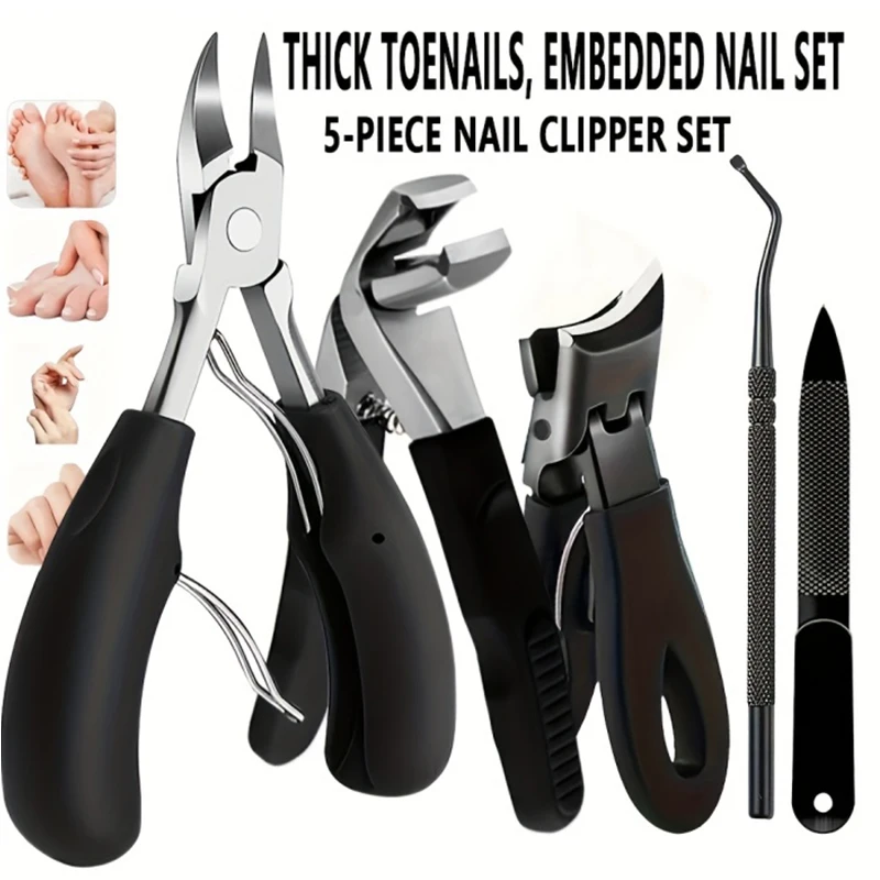 

Nail Care Kit for Ingrown & Thick Toenails - Heavy-Duty Clippers Set with Nail File, Cuticle Nippers, and Grooming Tools - Class
