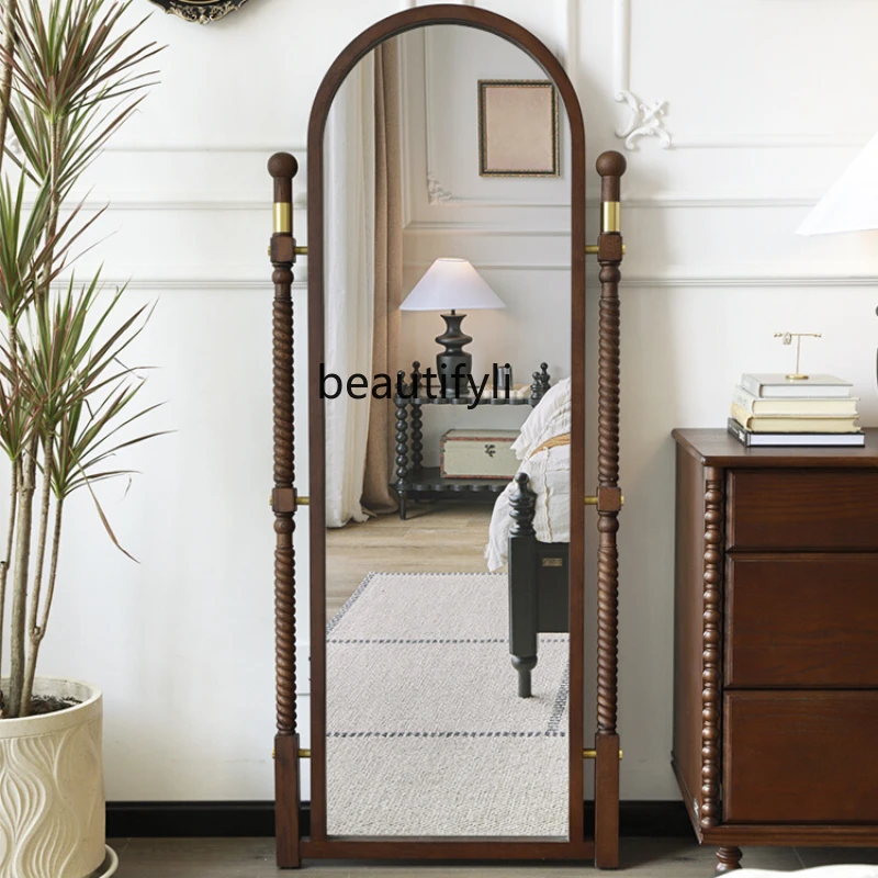 

French Retro Solid Wood Full-Length Mirror Bedroom Dressing Cloakroom Home Wall-Mounted Floor Half-Length Mirror