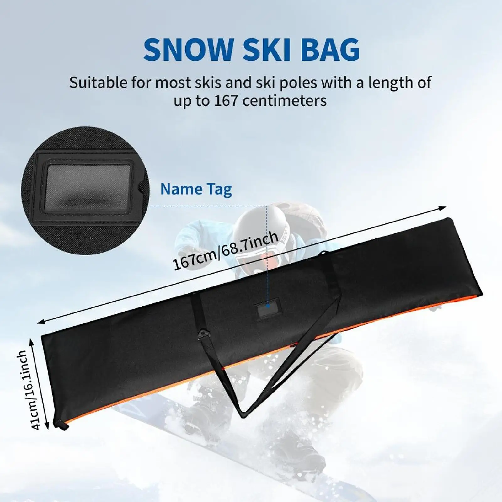 

Snowboard Shoulder Bag Full Length Zipper Ski Carrier Backpack Water Resistant 600D PVC for Travel and Skiing Accessories