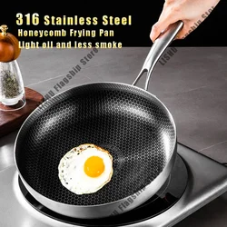 28cm Frying Pan Wok 316 Stainless Steel Honeycomb Steak skillet Gas Stove Pot Induction Saucepan Kitchen Cookware Non-stick Pan